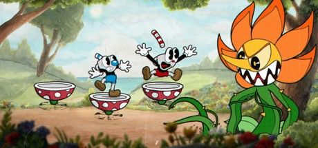 Cuphead and Mugman fighting The Root Pack