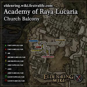Academia de raya lucaria balcón de la iglesia mazmorro mapa elden anillo wiki guía 300px