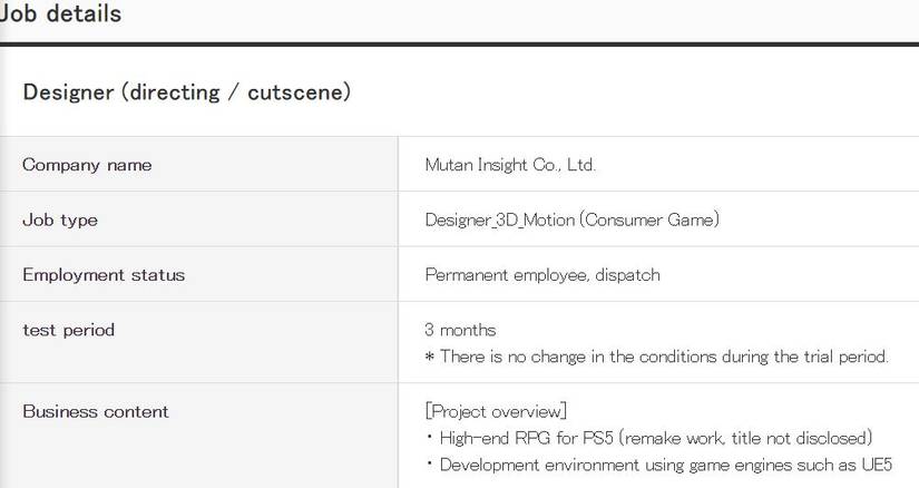 PS5 RPG Remake in Development According to Job Listings