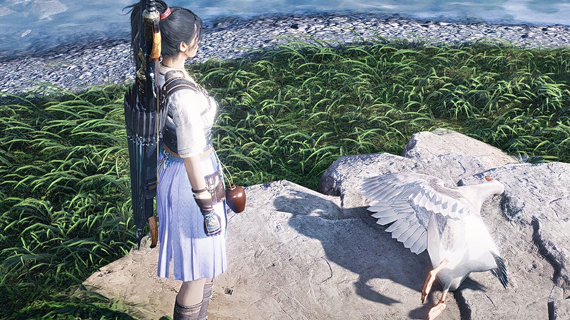 Where Winds Meet Goose laying on a rock