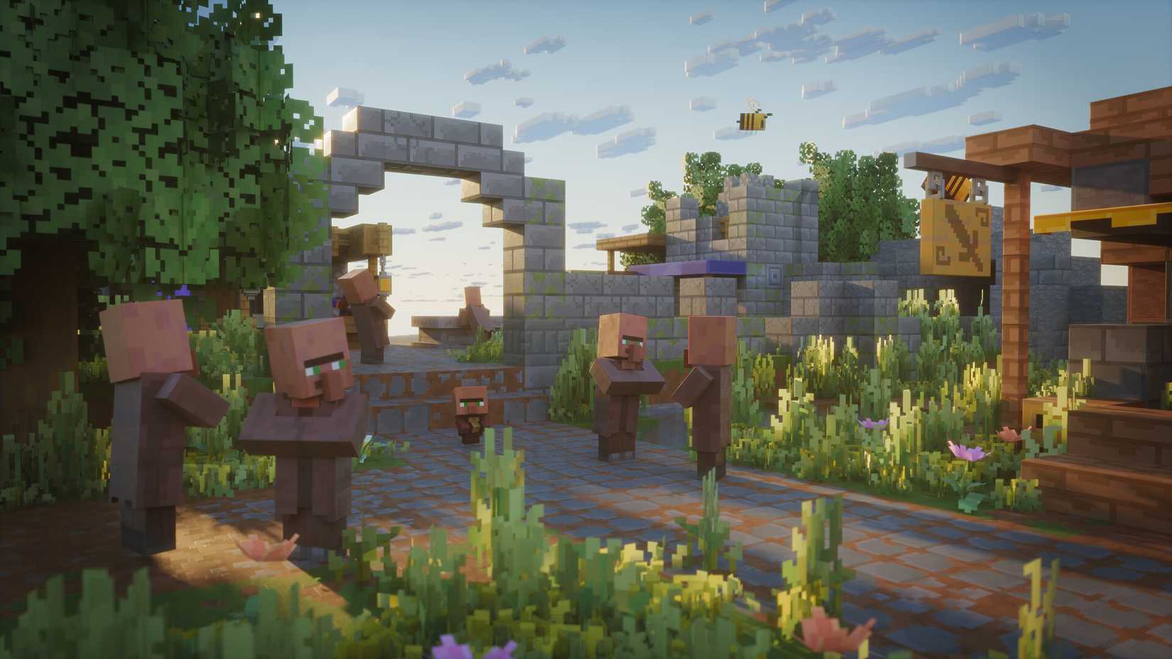 minecraft villagers standing in a village