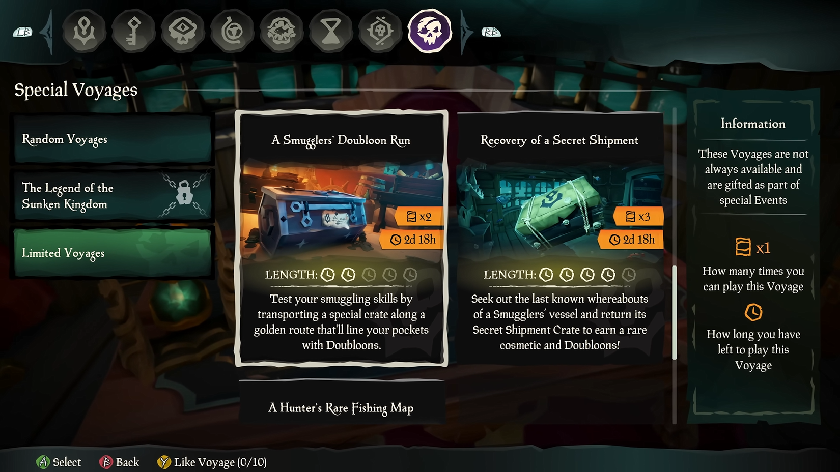 limited time voyage menu for sea of thieves
