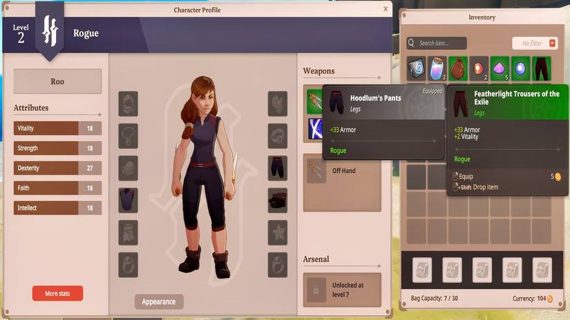 Image showing the Farever inventory screen
