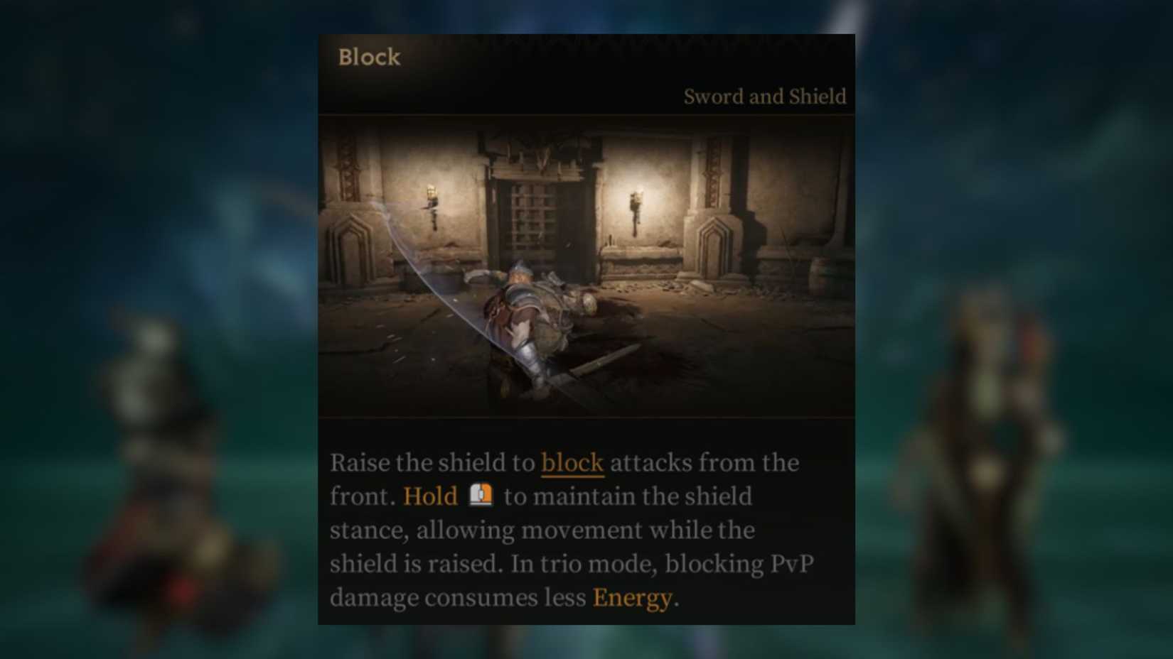 Block Mistfall Hunter Mercenary Sword and Shield
