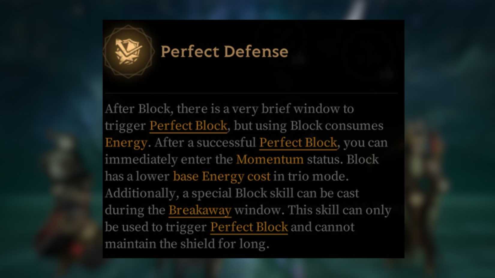 Perfect Defense Mistfall Hunter Mercenary Sword and Shield