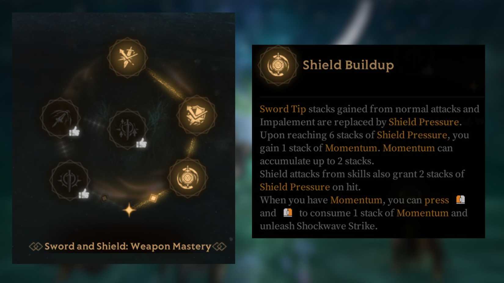 Shield Buildup Mistfall Hunter Mercenary Sword and Shield